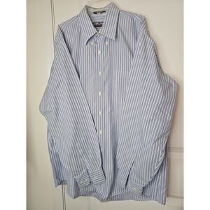 Kirkland Signature Shirt Men's 17-35  White Blue Striped Non-Iron Button Down